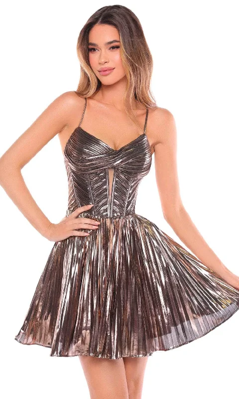 Final Clearance Amarra 88059 - Pleated V-Neck Metallic Cocktail Dress