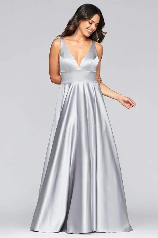 Savings Bonanza Faviana - S10474 V-Neck Empire Modest Prom Satin Dress