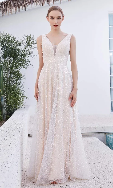Huge Savings J'Adore Dresses - JM107 Sleeveless Low V Back Beaded Tulle A-Line Gown