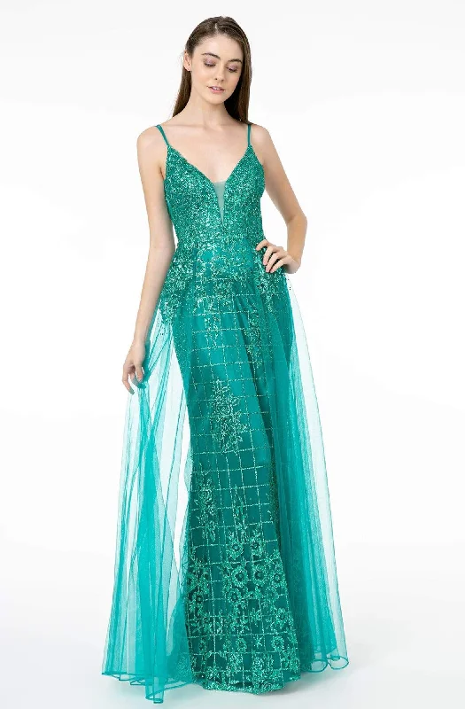 Act Fast Elizabeth K - GL2924 Illusion Deep V-Neck Glitter Mesh Mermaid Gown