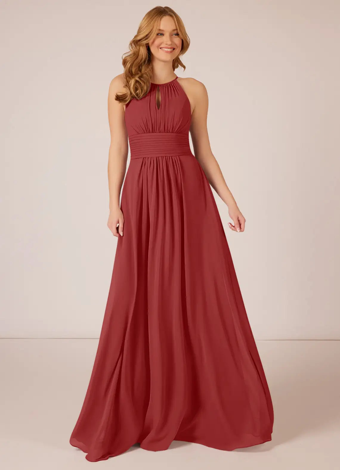 Deal of the Week Azazie Azazie Bonnie - A-Line Ruched Chiffon Floor-Length Dress Scarlet
