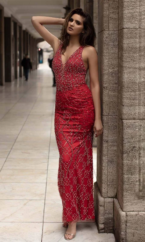 Must-Have Deals Chic and Holland - AN1433 Sleeveless Beaded Strappy Back Simple Prom Dress