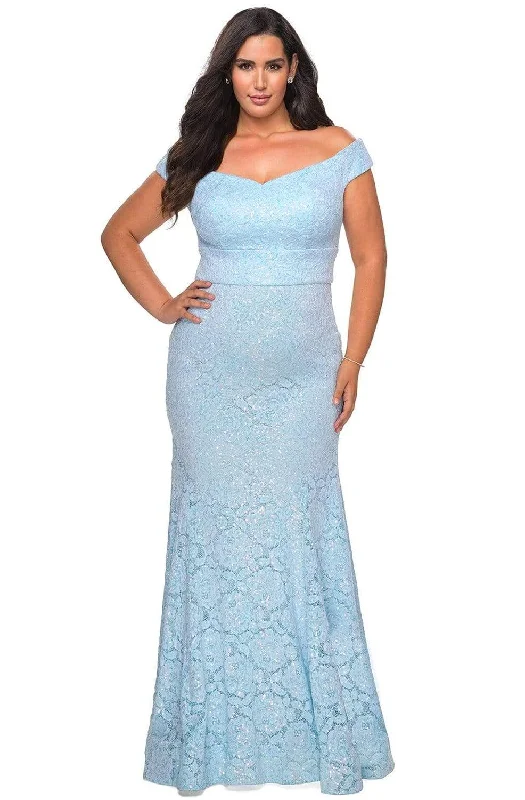 Referral Discount La Femme - 28883 Off-Shoulder Beaded Modest Prom Mermaid Gown
