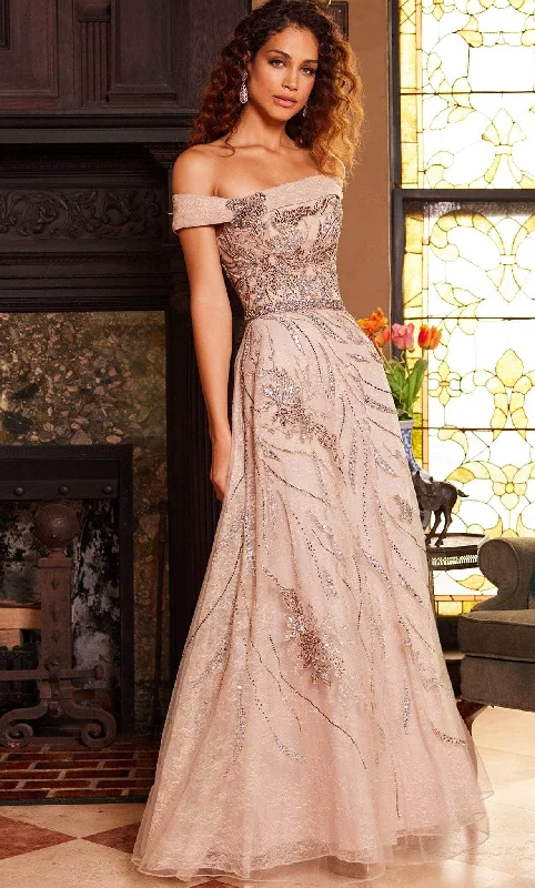 Can't Miss Jovani 24055 - Straight Across Beaded Lace Evening Gown
