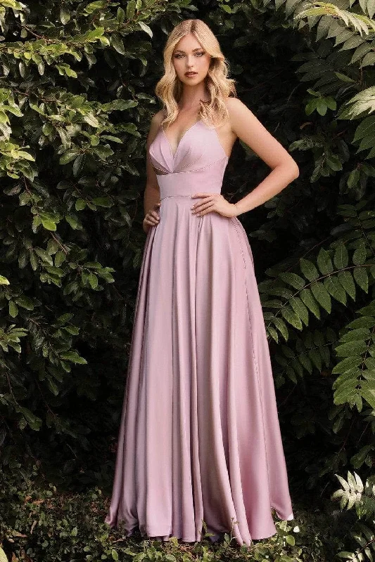 Major Savings Ladivine 7472 - V Neck A-Line Satin Dress