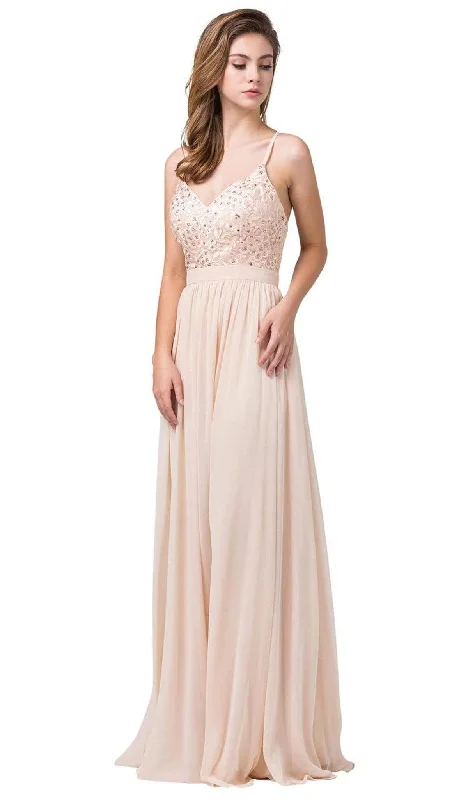 Super Deal Dancing Queen - 2571 Embroidered V-neck Long A-line Dress