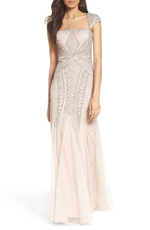Price Cut Adrianna Papell CAP SLEEVE ENVELOPE EMBELLISHED MESH GOWN
