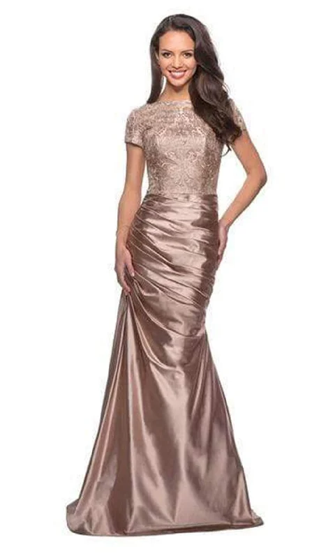 Sale Event La Femme - 26404 Lace Bateau Ruched Trumpet Dress