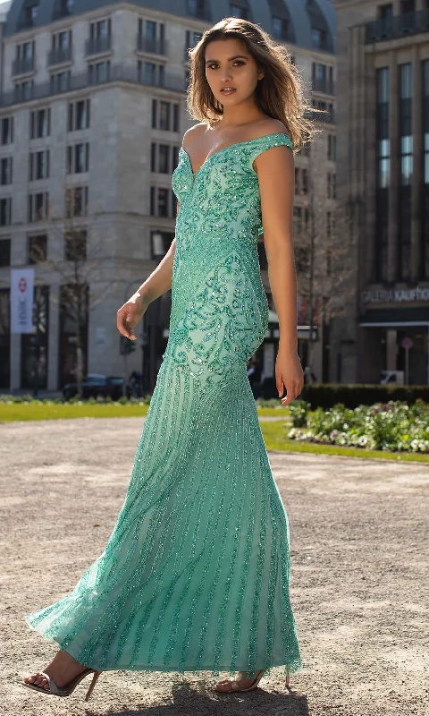 Deal Frenzy Chic and Holland - AN1488 Sequined Off-Shoulder Modest Prom Dress