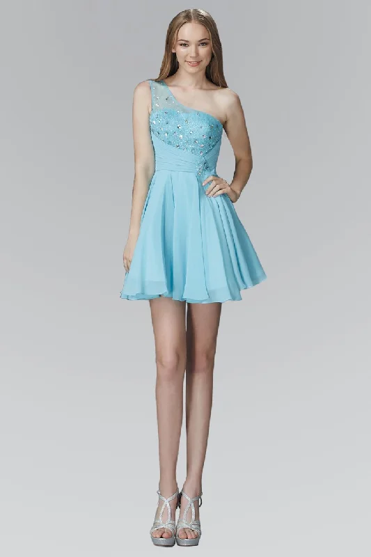 Special Buy Elizabeth K - GS2020 Beaded Asymmetric Neck Chiffon Dress