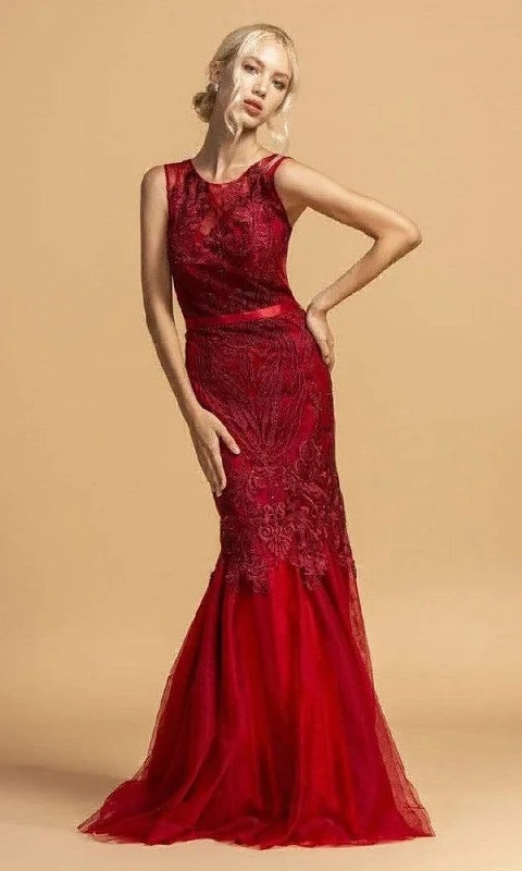Special Savings Aspeed Design - L2099 Illusion Jewel Trumpet Evening Dress