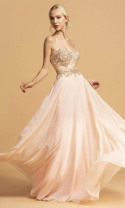 Lowest Price Aspeed Design - L2214 Strapless Metallic Applique A-Line Dress