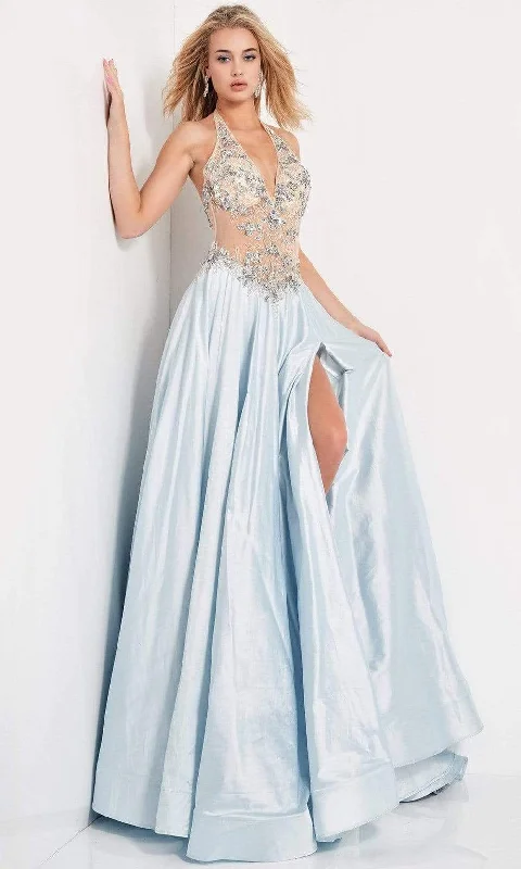 Special Buy Jovani - 05587 Beaded Lace Applique Illusion Halter Gown