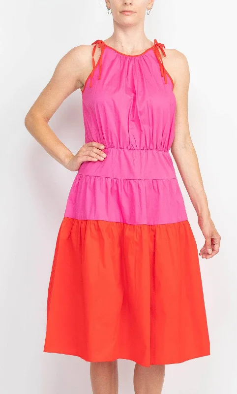 Quick Sale London Times T6216M - Sleeveless Tied-Up Halter Midi Dress