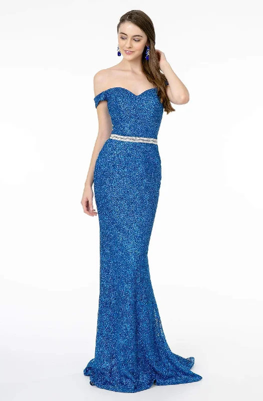 Fantastic Offers Elizabeth K - GL1829 Off Shoulder Jeweled Waist Glitter Gown