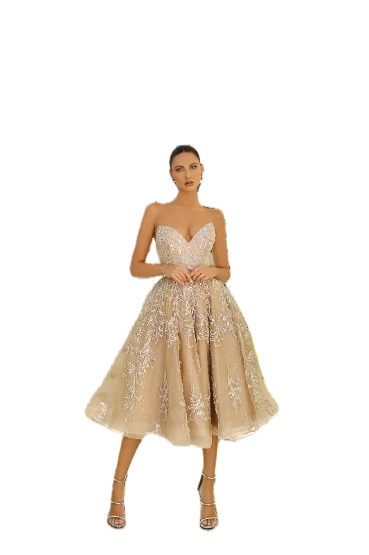 Daily Deals Nicoletta LUX016 Champagne sequin cocktail Gown