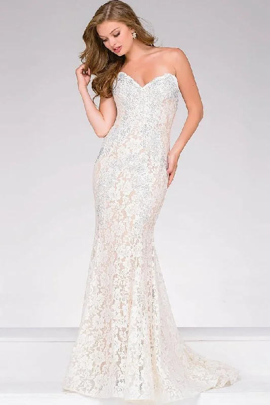 Special Price Jovani - Crystal Embellished Strapless Lace Prom Dress 37334