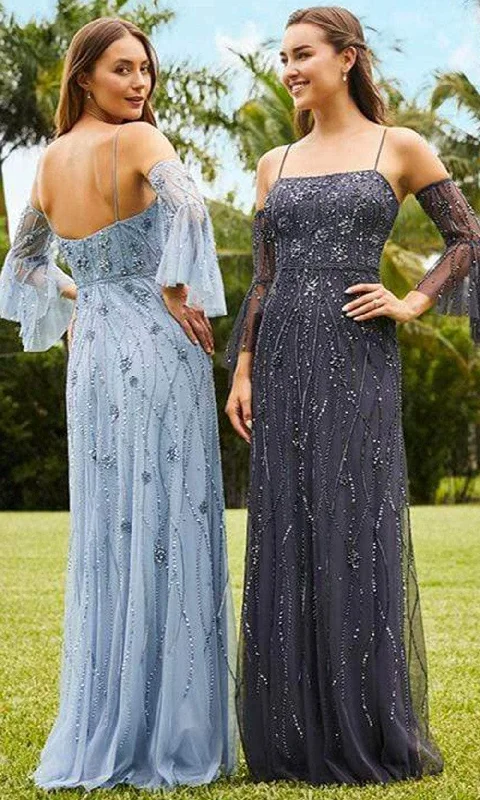 Today’s Deal Adrianna Papell Platinum - 40349 Straight Across Embellished Mesh Gown
