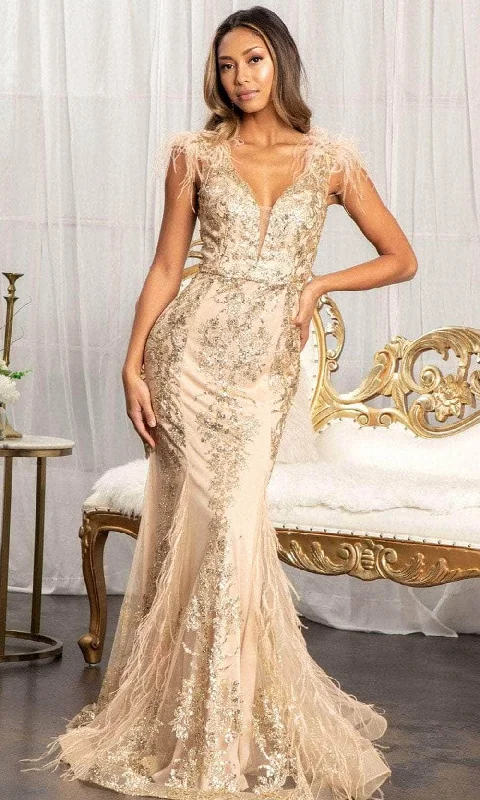 Limited Time Offer GLS by Gloria GL1983 - Feathered Glitter Mermaid Evening Dress