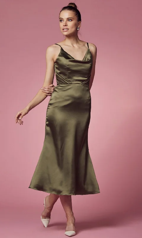 Limited Time Nox Anabel R1027 - Tea Length Cowl Cocktail Dress