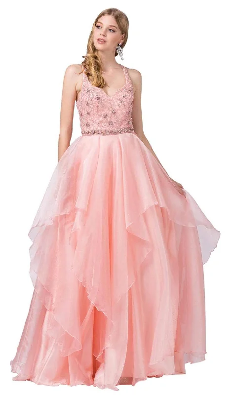 Weekend Special Dancing Queen - 2524 Embellished Halter V-neck Tiered Ballgown