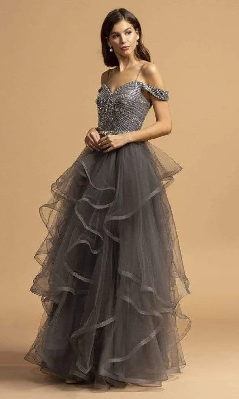 Best Bargains Aspeed Design - L2161 Off Shoulder A-Line Evening Dress