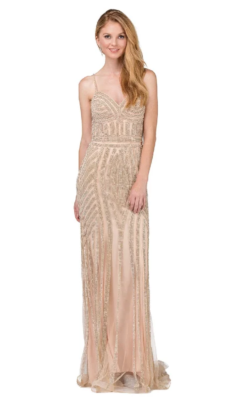 Price Drop Alert Dancing Queen - 2415 Sleeveless Metallic Sheath Prom Gown