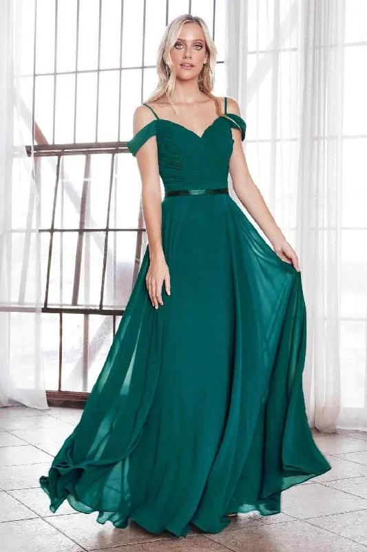 Limited Quantity Ladivine CD0156 - Off Shoulder Pleated Bodice Dress