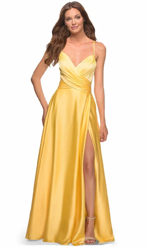 One-DAY Sale La Femme 30662 - Cross Bodice Satin Gown