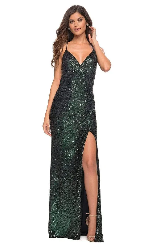 Seasonal Sale La Femme - 30374 Sequined Column V Neck Gown