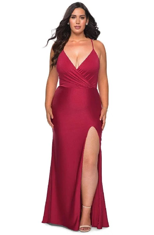 Blowout Sale La Femme - 29022 Plunging V-neck Jersey Plus Size Prom Dress