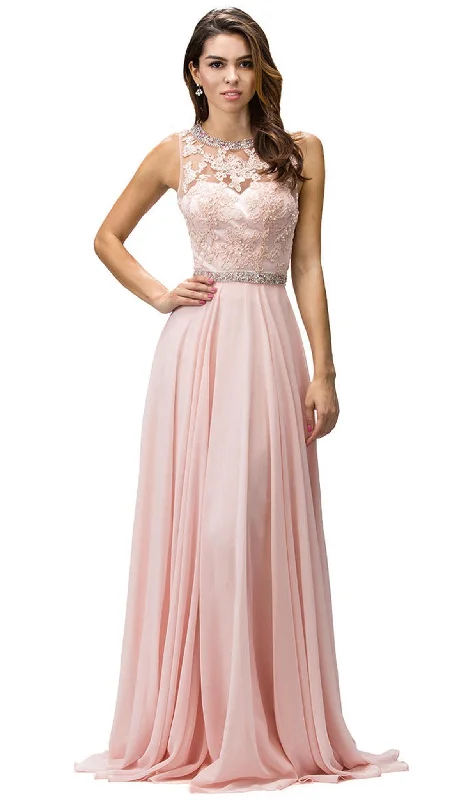 Closeout Dancing Queen - 9281 Sleeveless Open Back Chiffon Long Prom Dress