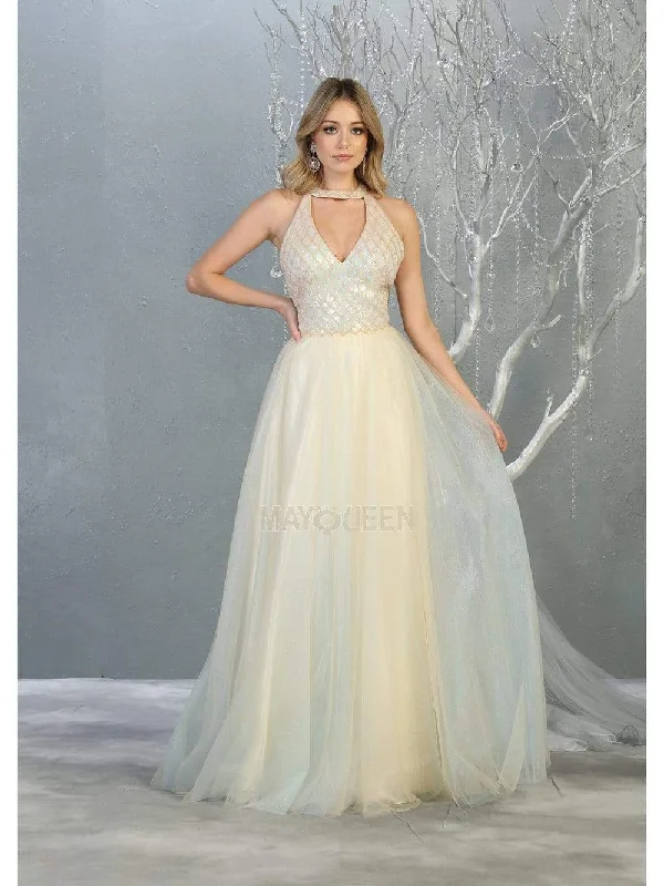 Amazing Deals May Queen - RQ7863 Strappy High Halter A-Line Gown