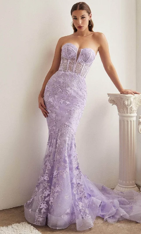 Instant Discount Ladivine CB099 - Strapless Butterfly Print Evening Gown