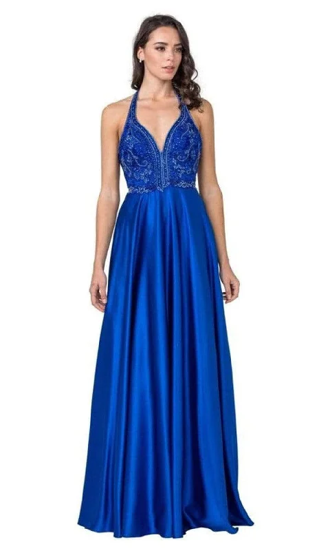 Final Clearance Aspeed Design - L2405 Ornate Plunging Halter Satin Dress