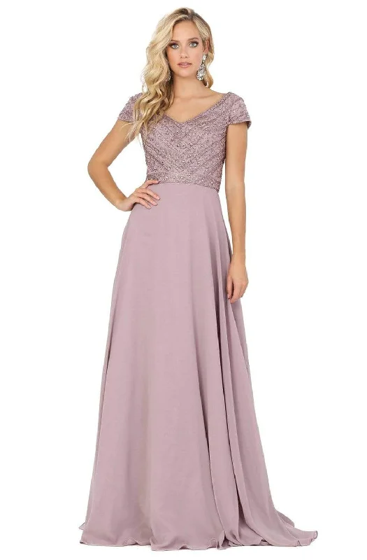 Great Bargains Dancing Queen - 4015 Short Sleeve Beaded Bodice Chiffon Gown