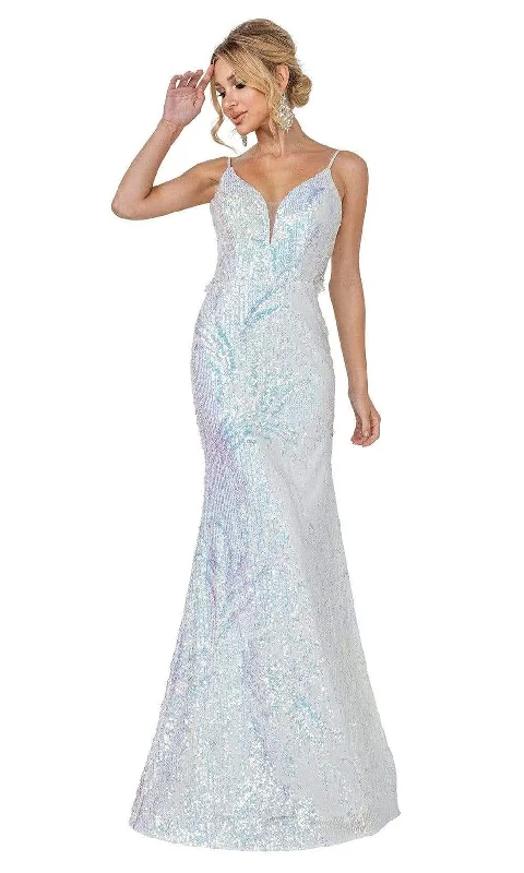 Fantastic Deals Dancing Queen - 4158 Sequined Deep V Neck Trumpet Dress