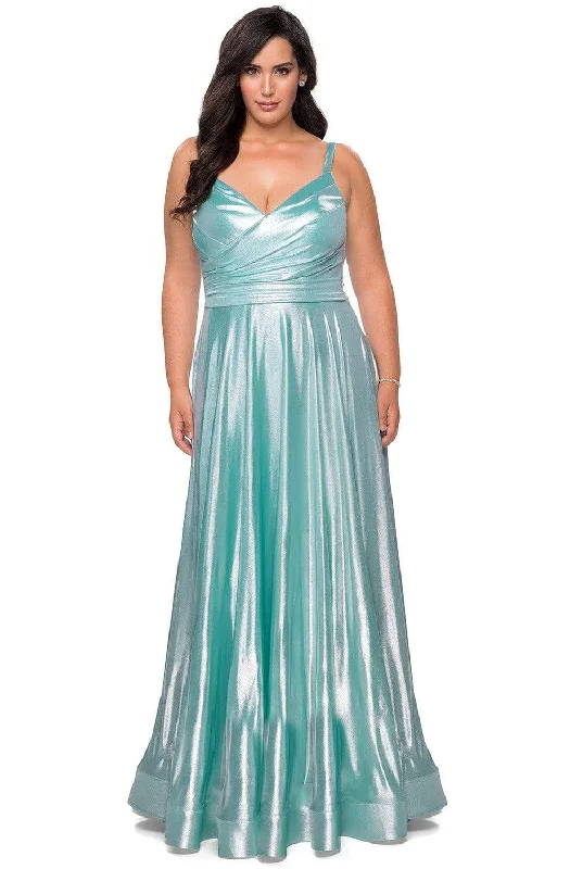 While Supplies Last La Femme - 28989 Metallic V-Neck Junior Prom Gown