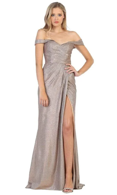 Midnight Sale May Queen - MQ1724 Ruched Off-Shoulder Dress with Slit