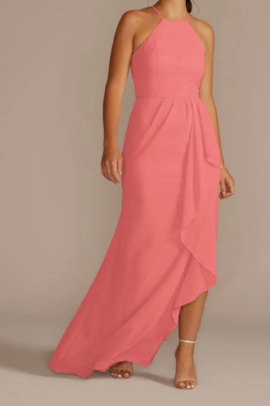 Doorbuster Deal David's Bridal Style F20014: High-neck chiffon bridesmaid dress with cascade