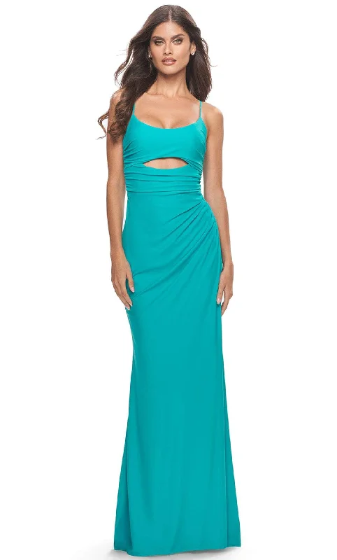 Warehouse Sale La Femme 31264 - Open Lace Jersey Long Dress