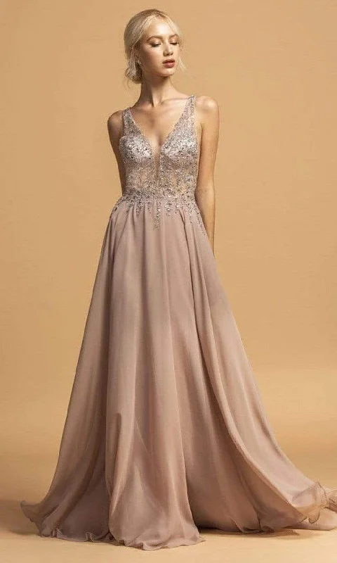 Markdown Madness Aspeed Design - L2207 Rhinestone Ornate Chiffon Long Dress
