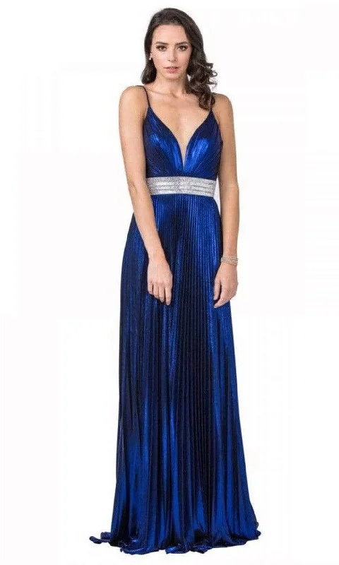 Deal Zone Aspeed Design - L2444 Metallic Pleated A-Line Flowy Dress