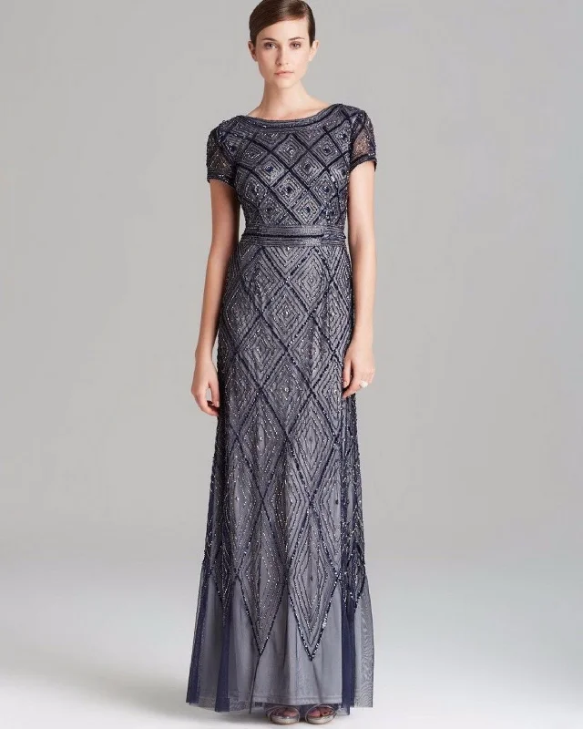 Unbeatable Prices Adrianna Papell Diamond Pattern Beaded Gown (Navy/Silver)
