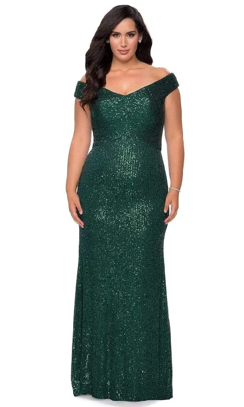 Big Discounts La Femme - 28795 Sequined Off-Shoulder Modest Prom Sheath Dress