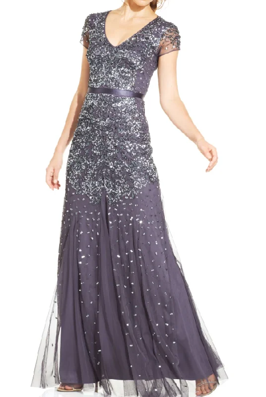 Price Rollback Adrianna Papell Adrianna Papell Long Beaded Cap-Sleeve Embellished