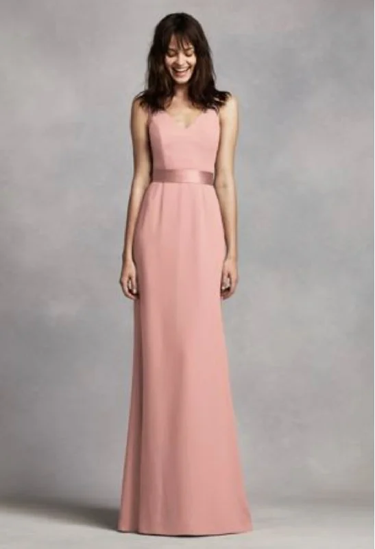 Mega Sale David's Bridal Long V Neck Crepe Gown with Open Back