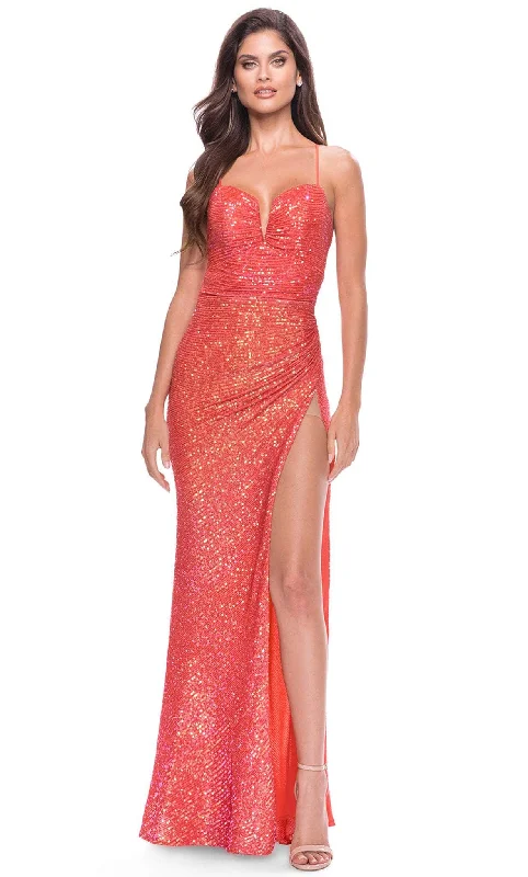 Savings Bonanza La Femme 31349 - Ruched V Neck Long Dress