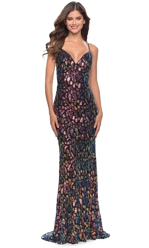 Savings Galore La Femme 31206 - Patchwork Embellished Sheath Gown