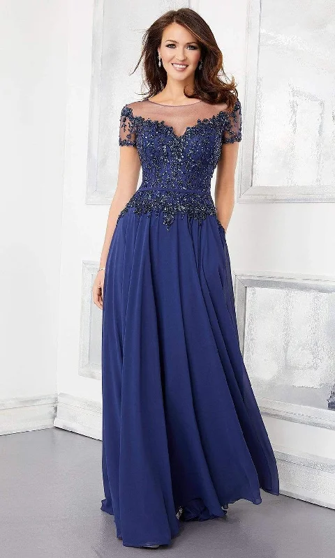 Shop and Save Mori Lee - 72309 Illusion Neckline Crystal Beaded Chiffon A-Line Gown
